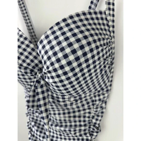 Torrid Navy Gingham Tie Front Wireless Ruched One-Piece Swimsuit Plus Size 4 4X - Picture 6 of 16